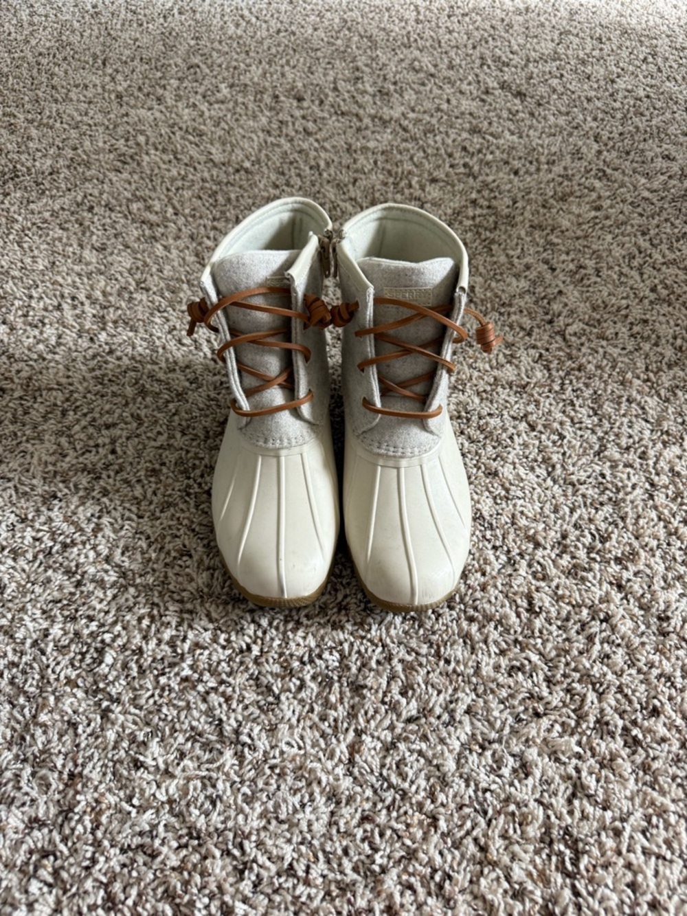Sperry Cream and Brown Duck Boots